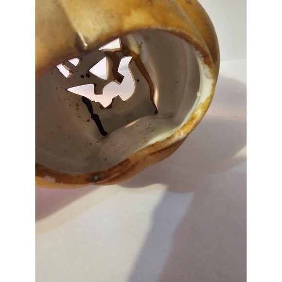 Vintage Cute Spooky Ceramic Tealight Halloween Orange Pumpkin Decor Antique - Picture 7 of 7